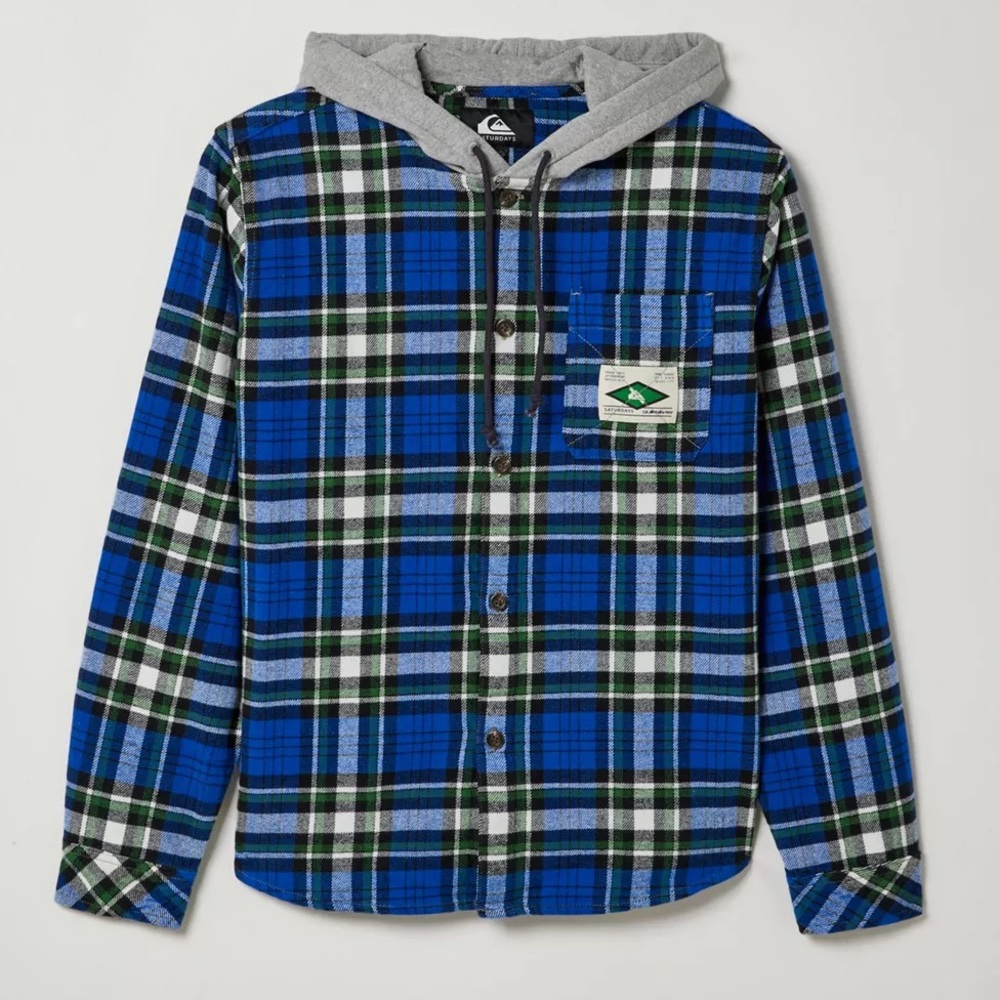 NWT Quicksilver x Saturdays NYC Plaid Hooded Shirt